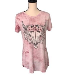 23 Love Street Pink Tie Dye Boho Skull Graphic Tee Shirt Size XL Like New